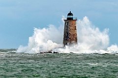 Waves as High as Stone Tower Surround Whaleback Lighthouse